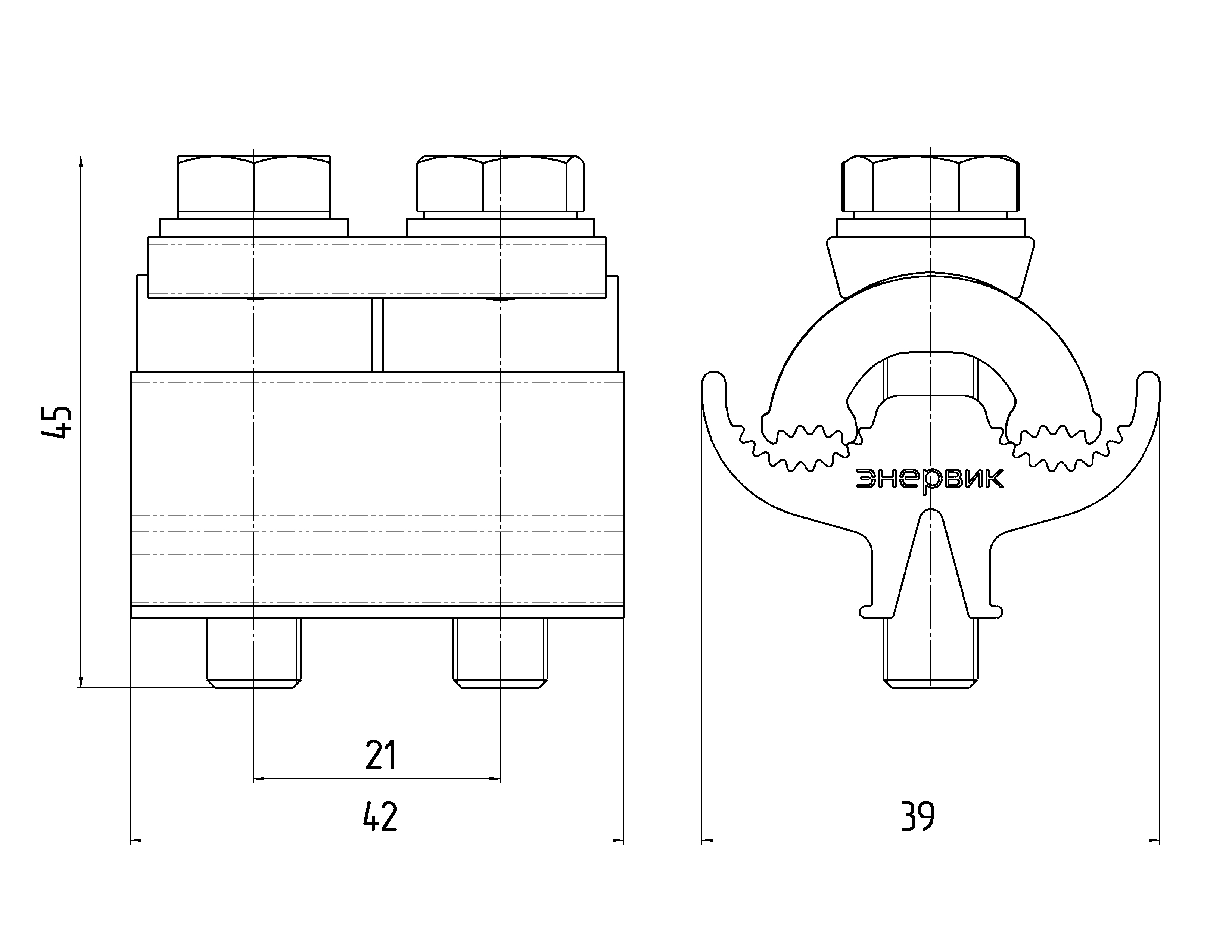 оборудование SL37.2R Зажим плашечный 2 болта М8, Al 10-95 мм² и Al 10-95 мм² ЭНЕРВИК электротехника